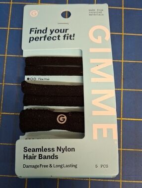 Gimme Seamless Nylon Hair Bands - Black (5 pc) New